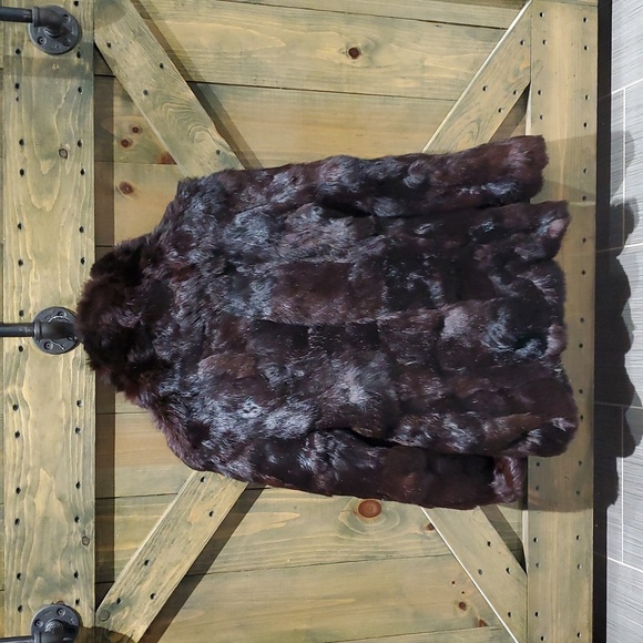 VINTAGE 100% REAL RABBIT FUR COAT MADE IN KOREA SIZE LARGE POCKETS MOBWIFE - Picture 10 of 10
